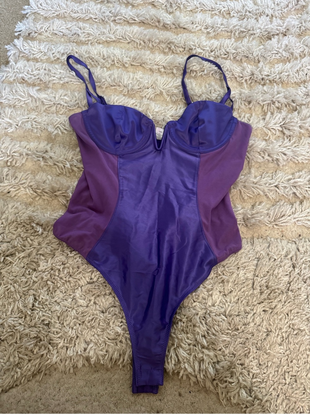 Purple Satin and Mesh Women’s Chemise Bodysuit